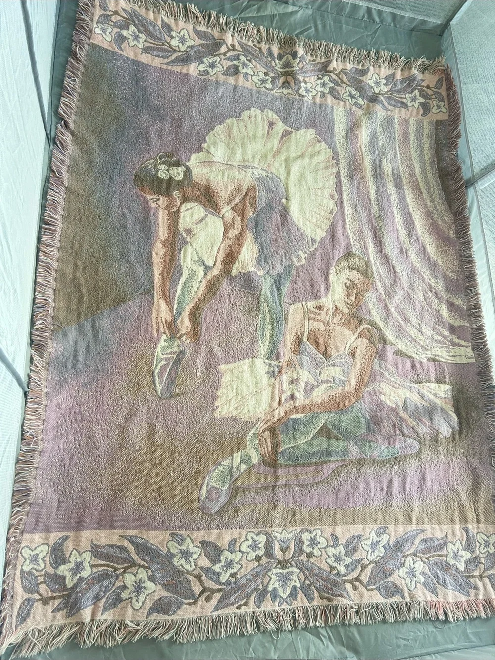 Goodwin Weavers Ballerina Tapestry Throw Blanket 100% Cotton No Stains Vintage